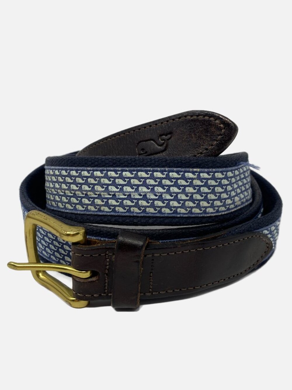 Vineyard Vines Classic Whale Canvas Club Belt Mens 48 Golf Leather Preppy
